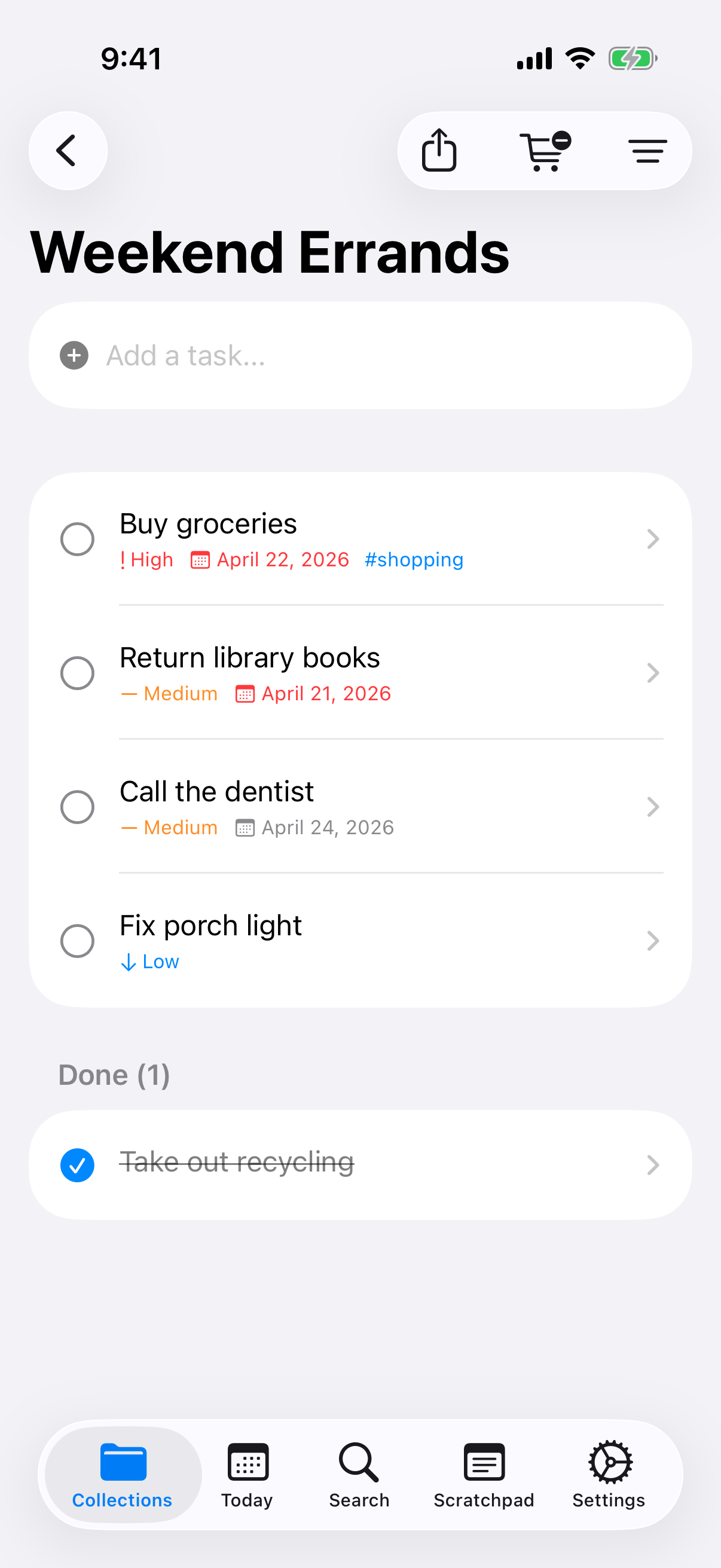 Task items in a list